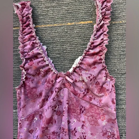 Hippie Rose Pink Floral Ruffle-Trim Slip Dress - Picture 2 of 4